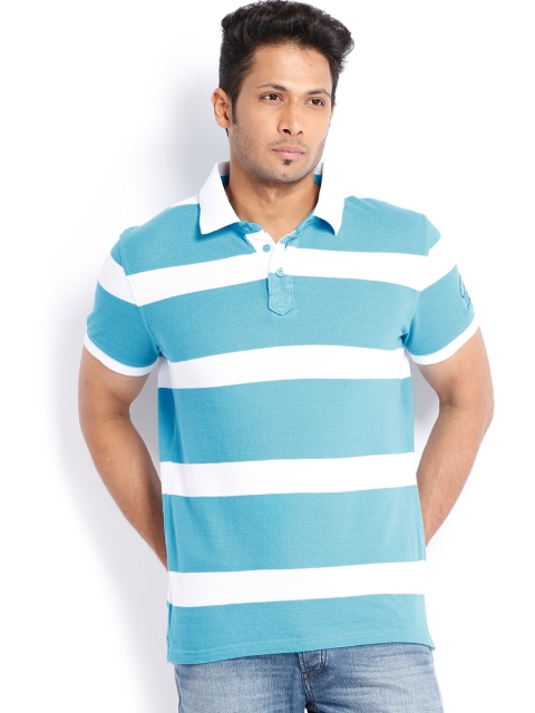 

Celio Men Blue & White Striped Polo T-shirt