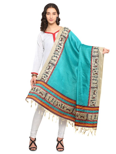 

Satrani Turquoise Blue Printed Dupatta