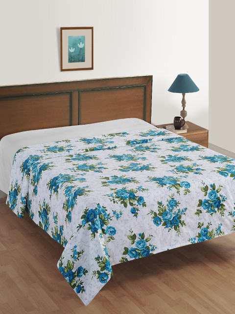 

SWAYAM Off-White & Blue Floral Mild Winter 120 GSM Double Bed Dohar