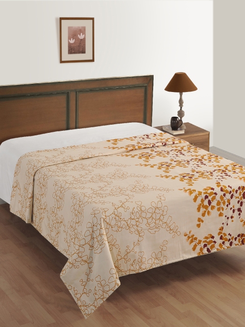 

SWAYAM Cream-Coloured & Brown Floral Mild Winter 120 GSM Double Bed Dohar