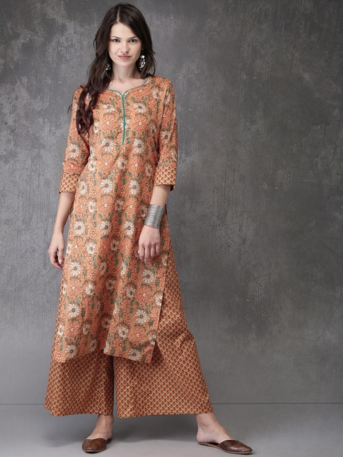

Anouk Women Peach-Coloured Printed Kurta with Palazzos