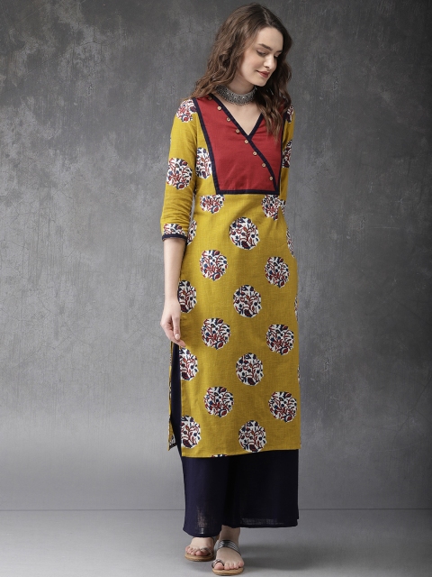 

Anouk Women Mustard Yellow & Navy Printed Kurta with Palazzos