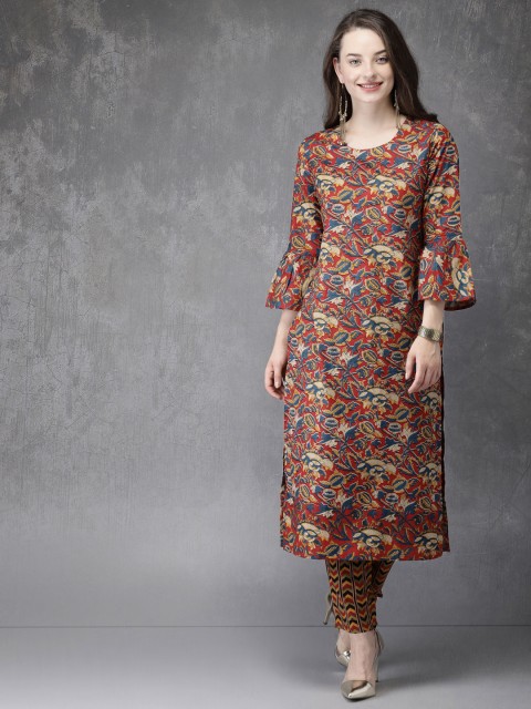 

Anouk Women Maroon & Mustard Yellow Printed Kurta with Trousers