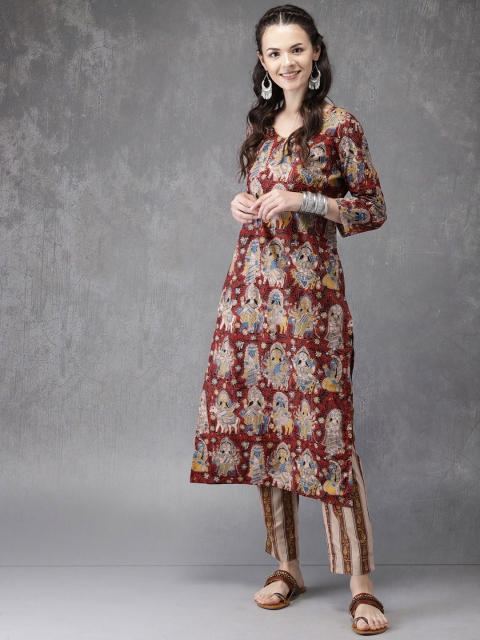

Anouk Women Maroon & Beige Printed Kurta with Trousers