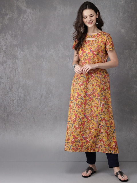 

Anouk Women Mustard Yellow & Red Printed A-Line Kurta