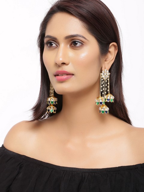 

Voylla Gold-Toned & Green Contemporary Jhumkas