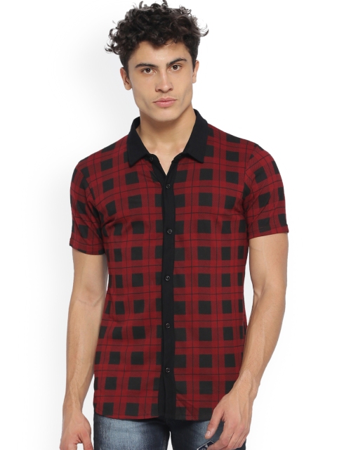 

Campus Sutra Men Maroon & Black Regular Fit Checked Casual Shirt