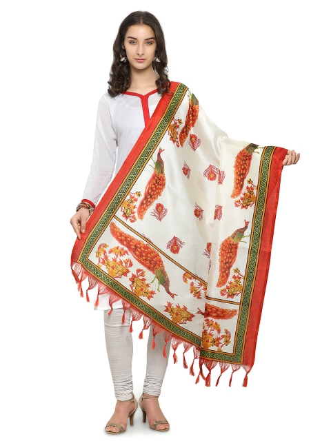 

Satrani Off-White & Red Printed Dupatta