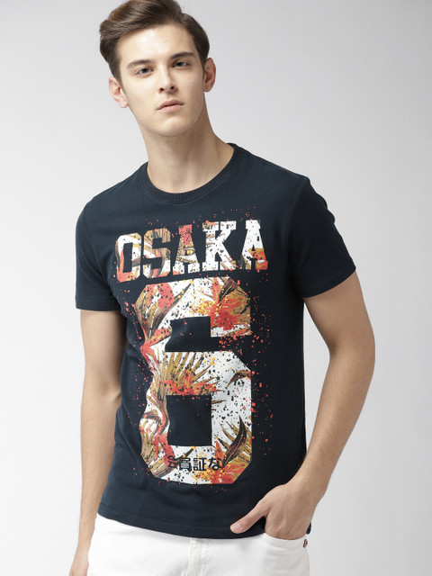 

Superdry Men Navy Printed Round Neck T-shirt, Navy blue