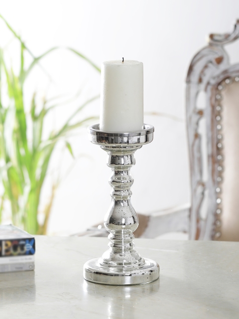 

HOME DECOR INDIA Silver-Toned Pillar-Shaped Candle Holder