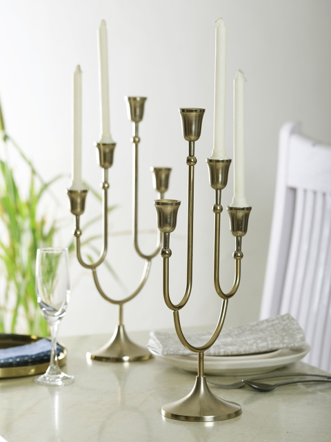 

HOME DECOR INDIA Set Of 2 Gold-Toned T-Light Candle Holder