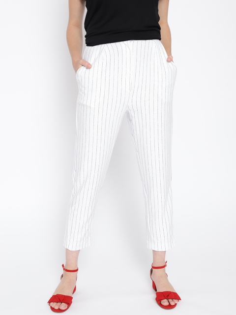 

MANGO Women White & Black Regular Fit Striped Trousers
