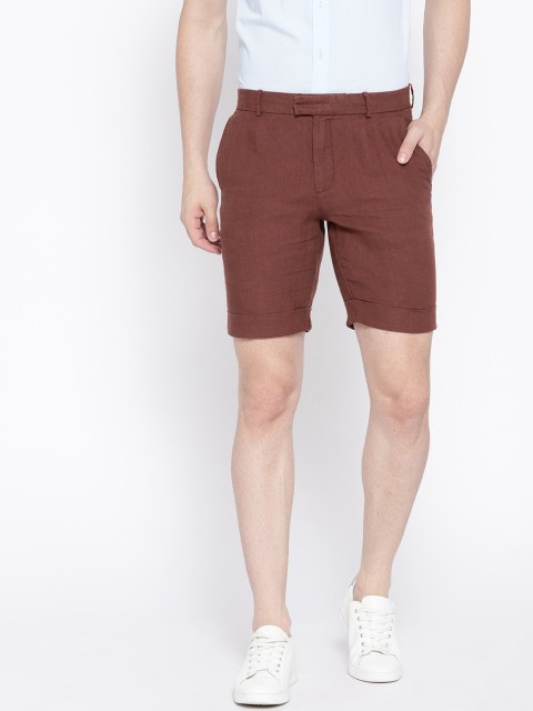 

MANGO MAN Men Brown Solid Regular Fit Linen Shorts