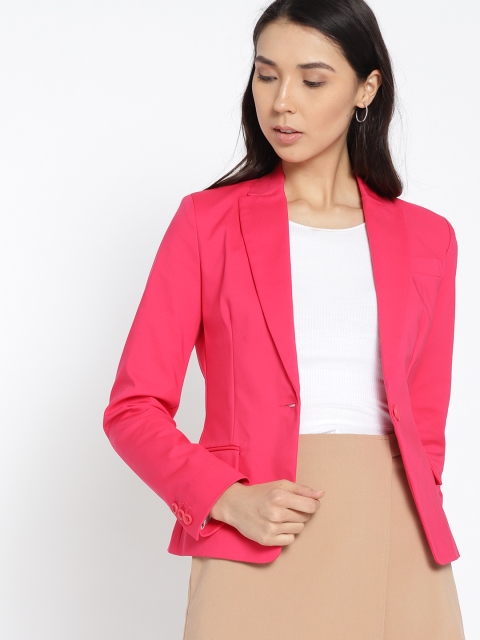 

MANGO Women Pink Solid Single-Breasted Blazer