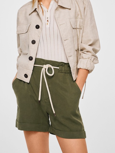 

MANGO Women Olive Green Solid Regular Fit Shorts