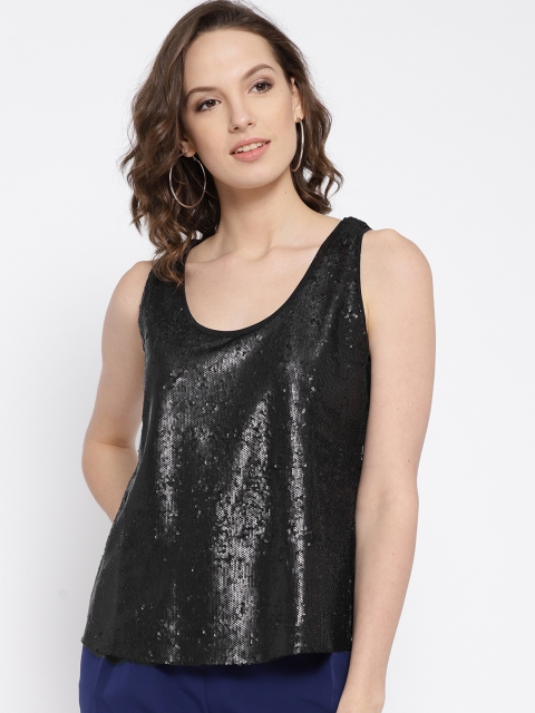 

MANGO Women Black Sequinned Top