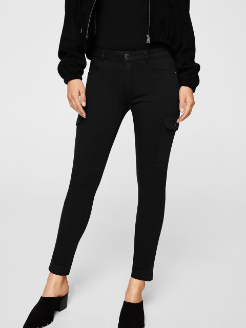 

MANGO Women Black Regular Fit Solid Cargos