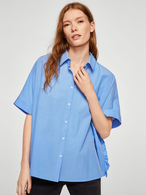 

MANGO Women Blue Regular Fit Self Design Casual Shirt