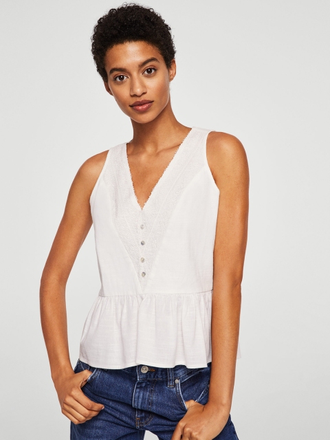 

MANGO Women White Solid A-Line Top