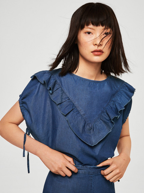 

MANGO Women Blue Solid Top