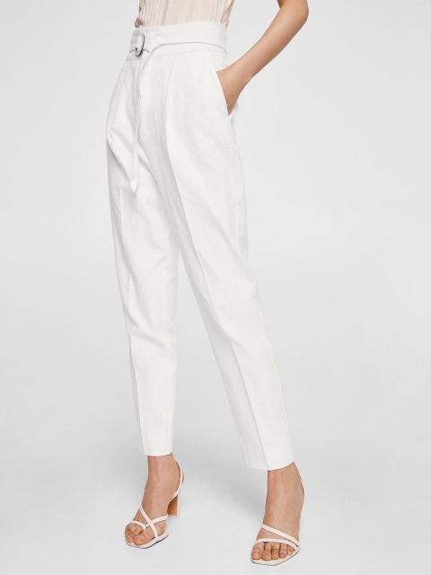 

MANGO Women White Regular Fit Solid Peg Trousers