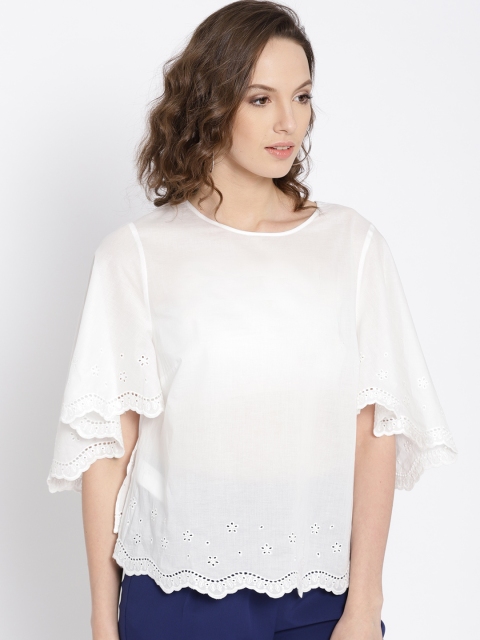 

MANGO Women White Solid Semi-Sheer Top