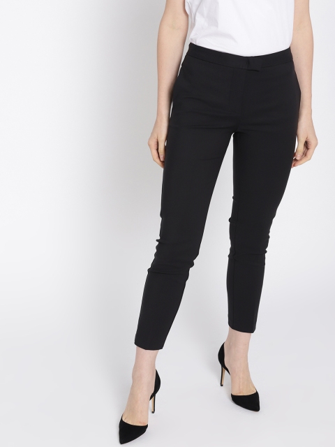 

MANGO Women Black Solid Regular Fit Trousers