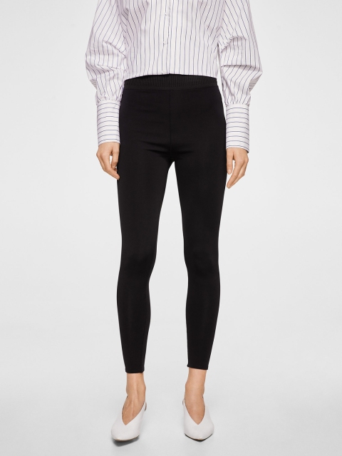 

MANGO Black Solid Leggings