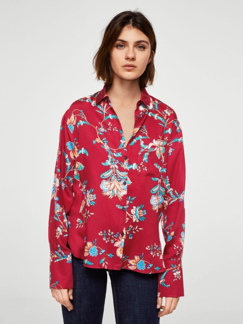 

MANGO Women Red Printed Shirt Style Top