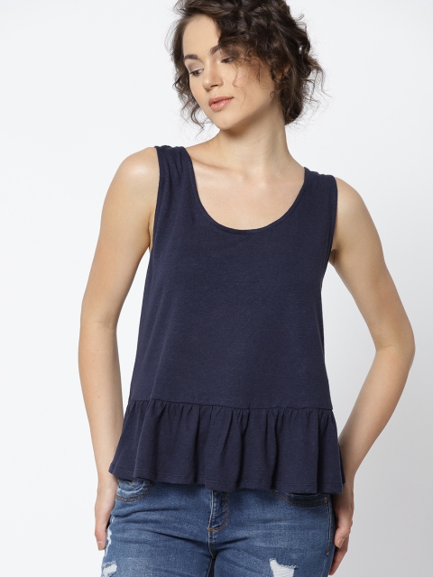 

MANGO Women Navy Blue Solid A-Line Top