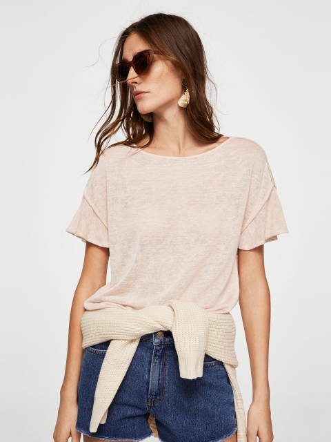 

MANGO Women Peach-Coloured Solid Top