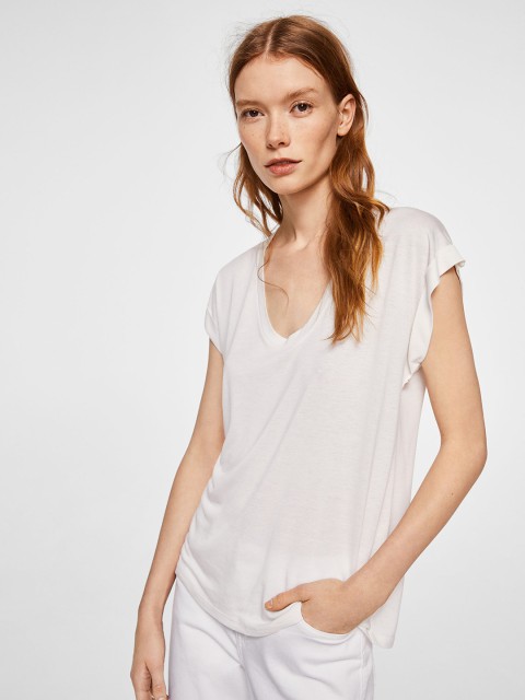 

MANGO Women White Solid Top