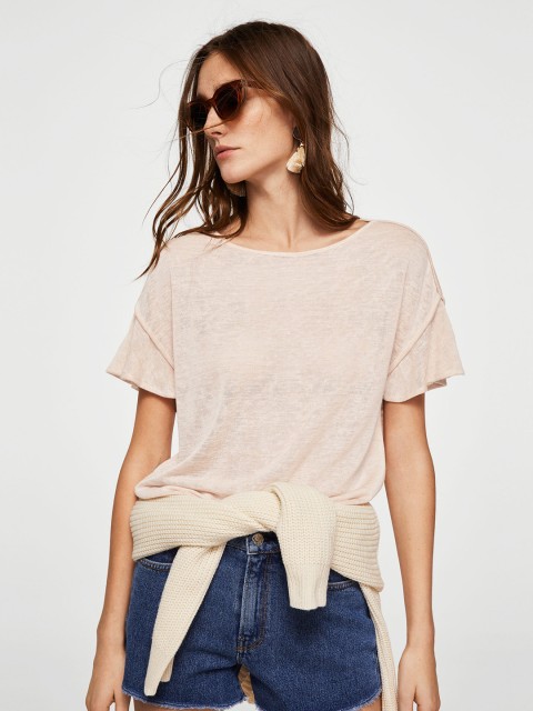 

MANGO Women Peach-Coloured Solid Boxy Top