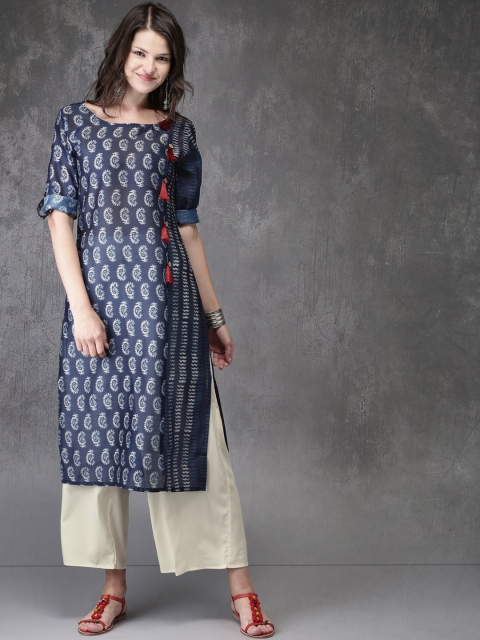 

Anouk Women Blue & Off-White Printed Kurta with Palazzos