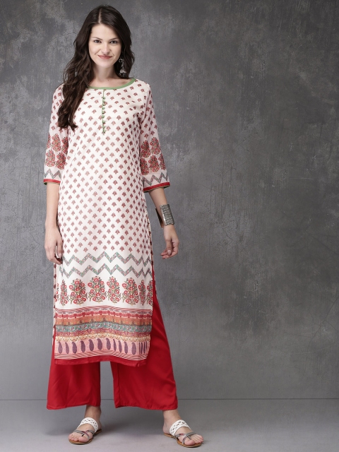 

Anouk Women Off-White & Red Printed Kurta with Palazzos
