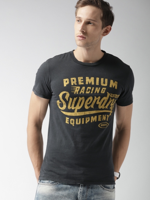 

Superdry Men Charcoal Grey Printed Round Neck T-shirt