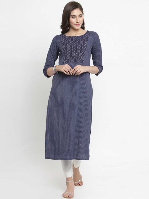 

Varanga Women Navy Blue & White Printed Kurta with Trousers