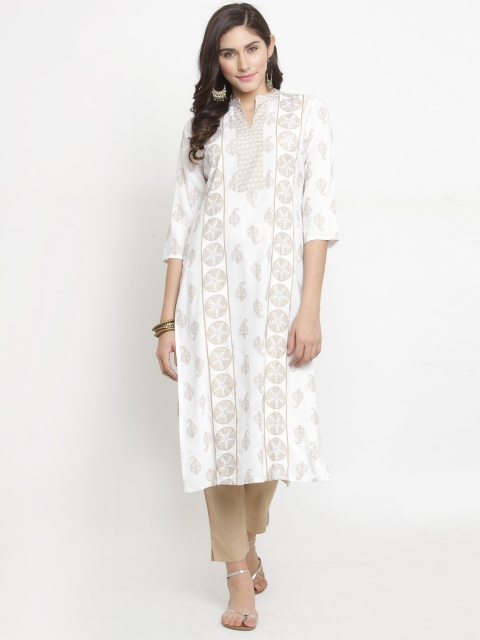 

Varanga Women White Printed Kurta with Trousers