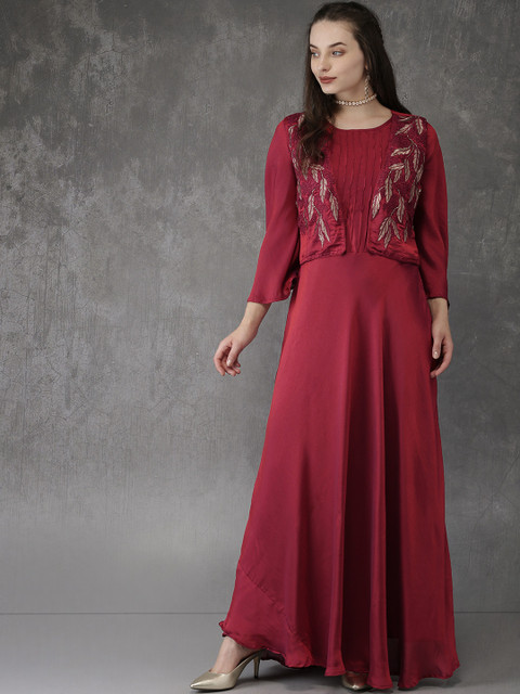 

Anouk Women Maroon Embroidered Anarkali Kurta, Red