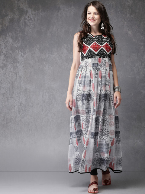 

Anouk Women White & Black Printed A-Line Kurta