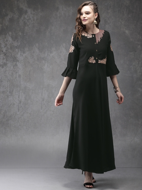 

Anouk Women Black & Peach-Coloured Yoke Design A-Line Kurta