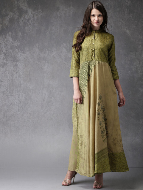 

Anouk Women Beige & Olive Green Printed Anarkali Kurta
