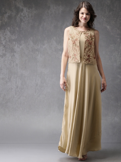 

Anouk Women Beige Embroidered A-Line Floor Length Kurta