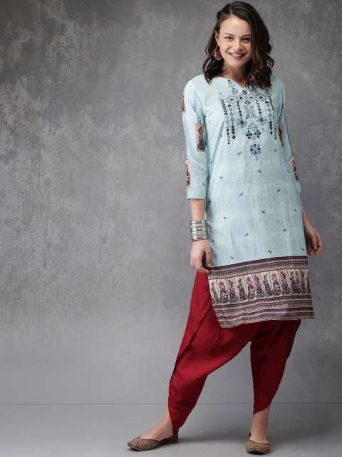 

Anouk Women Blue Printed Straight Kurta with Embroidery