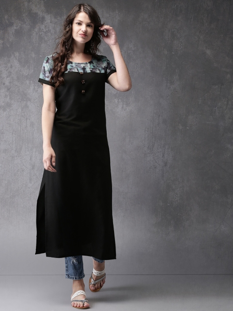 

Anouk Women Black Solid A-Line Kurta