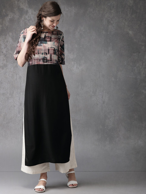 

Anouk Women Black Yoke Design A-Line Kurta