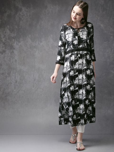 

Anouk Women Black & White Printed A-Line Kurta