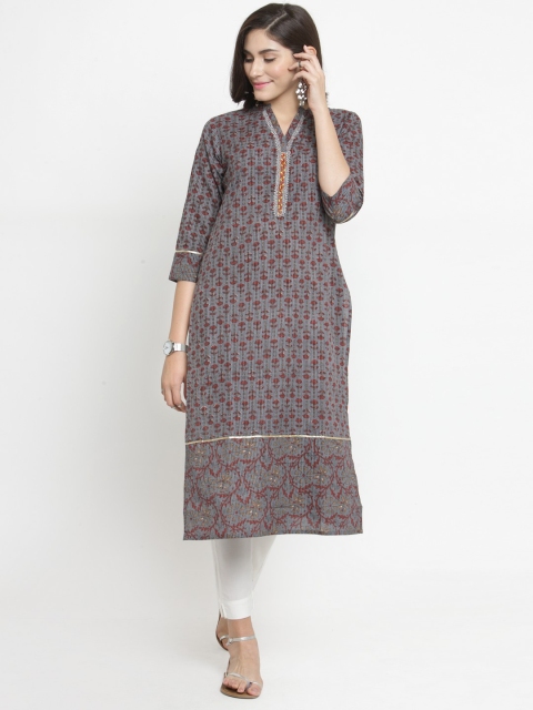 

Varanga Women Charcoal Printed Straight Kurta