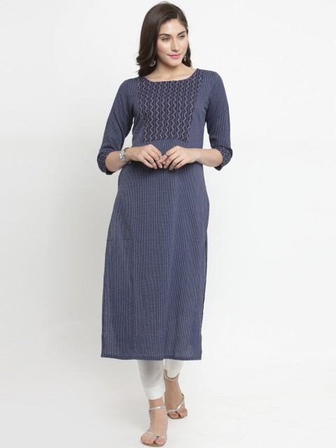

Varanga Women Navy Blue Printed Straight Kurta