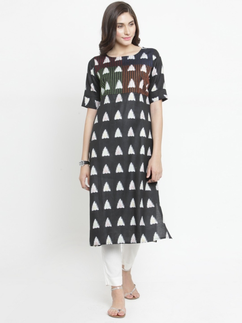 

Varanga Women Charcoal & Off-White Printed Straight Kurta